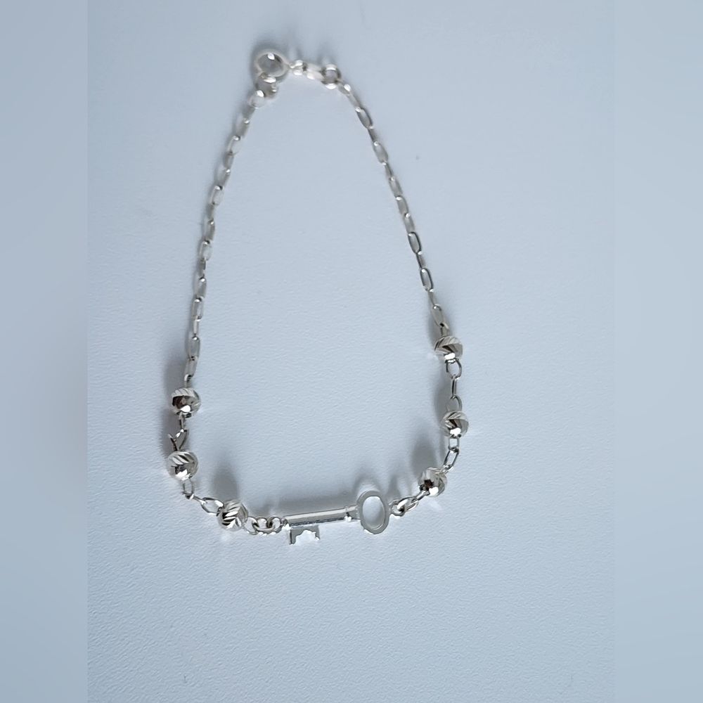 925 Mexican Sterling Silver Key Bracelet 7” Dainty Minimalist Silver Bracelet